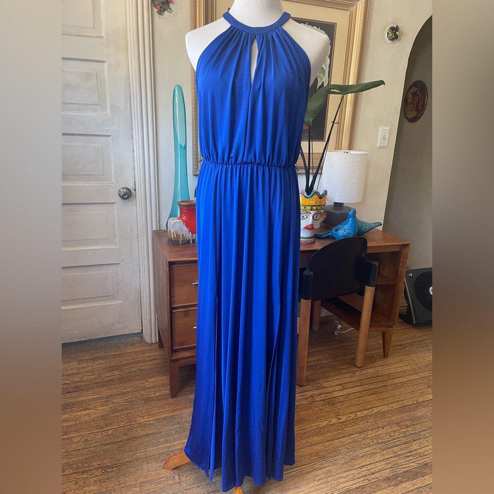 Maggy London Royal Blue Pleated Maxi Dress